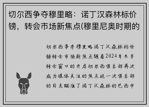 切尔西争夺穆里略：诺丁汉森林标价镑，转会市场新焦点(穆里尼奥时期的切尔西阵容)